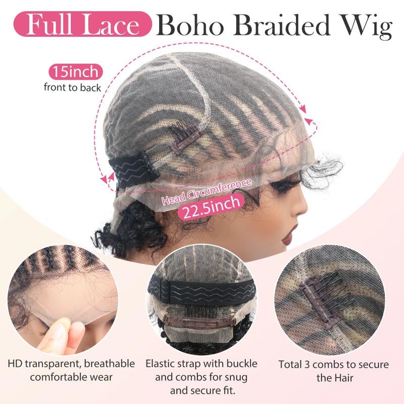 lumeng DIY Cornrow Box Short Braided Wigs for Black Women On-Trend Knotless Hand Tied HD Full Lace Boho Braid Wig with Baby Hair Premium Synthetic African American 9’’ Seamless Blending Unique Look - Image 3